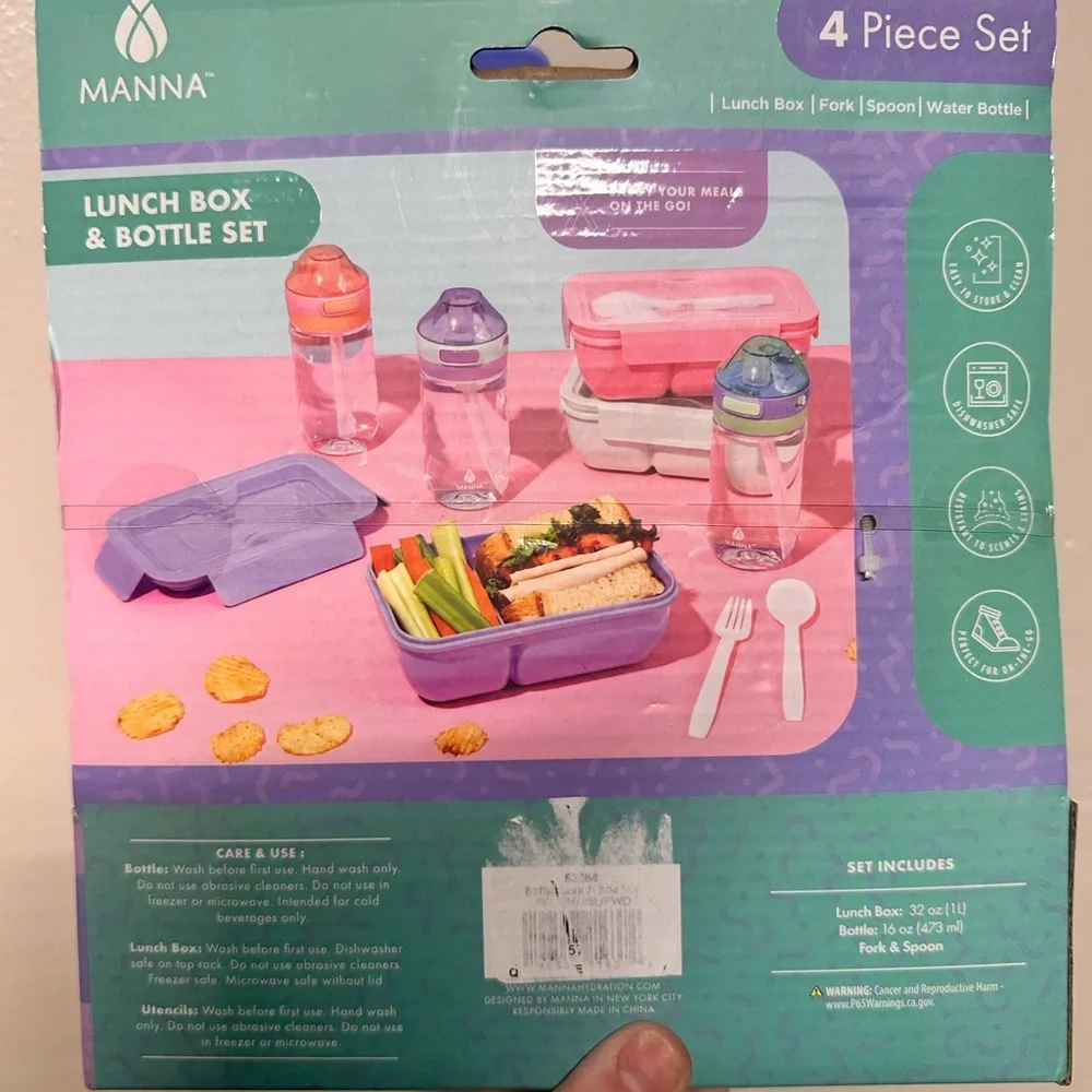 NIB Manna Lunch Box & Bottle Set in Purple and Green